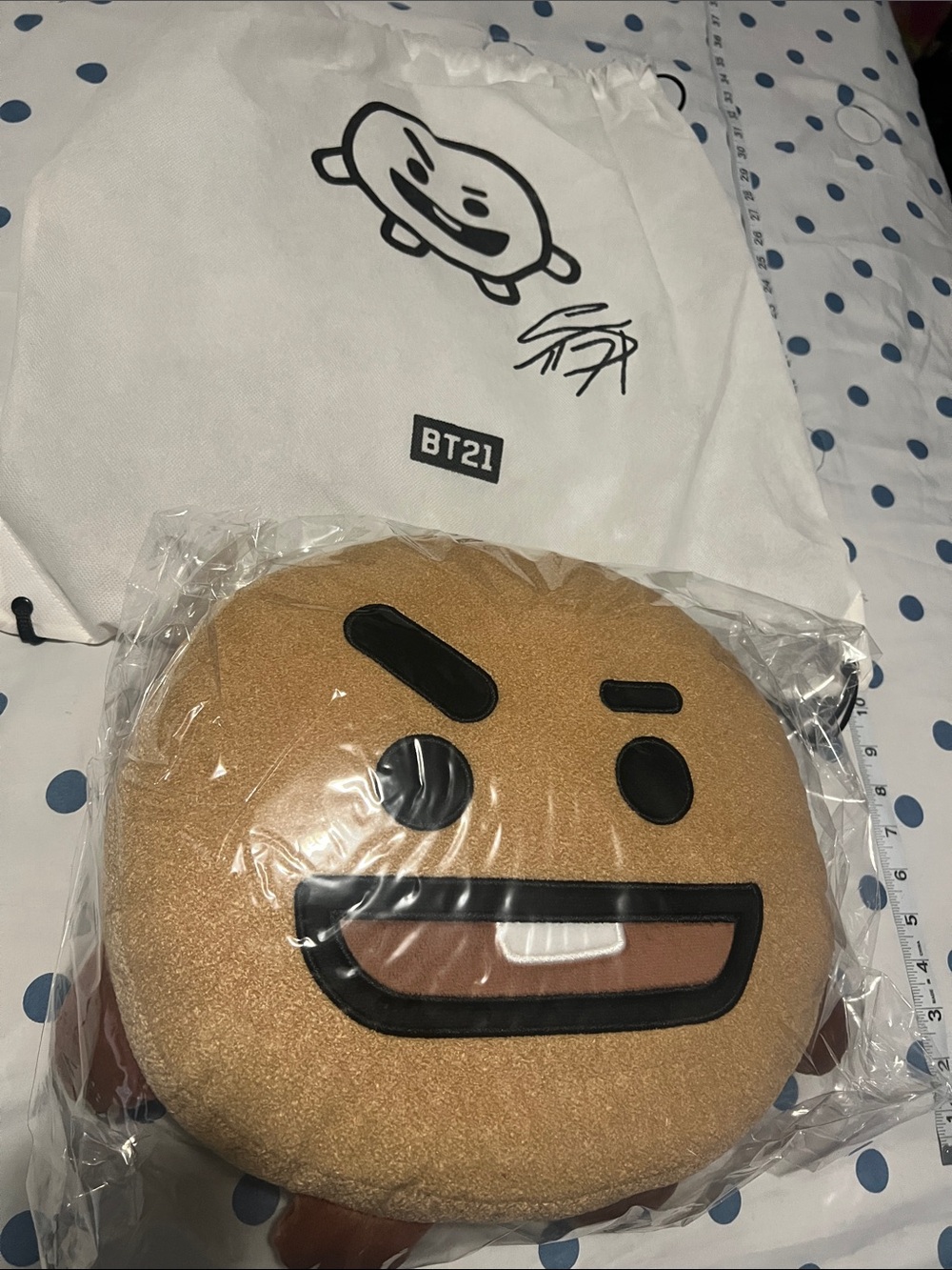 BT21 Official Shooky Plush with - BTS Suga Autographed Drawstring Bag